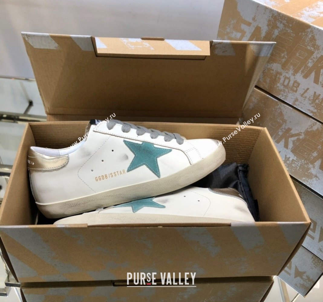 Golden Goose GGDB Super-Star Sneakers in White Calfskin and Light Green Star 2024 (MD-240328123)