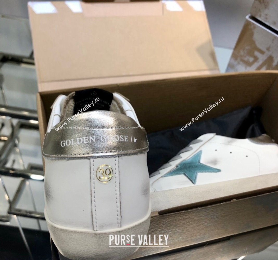 Golden Goose GGDB Super-Star Sneakers in White Calfskin and Light Green Star 2024 (MD-240328123)