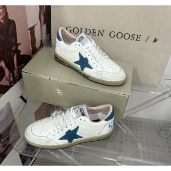 Golden Goose GGDB Ball Star Sneakers in White Calfskin and Blue Suede Star 2024 0328 (MD-240328097)