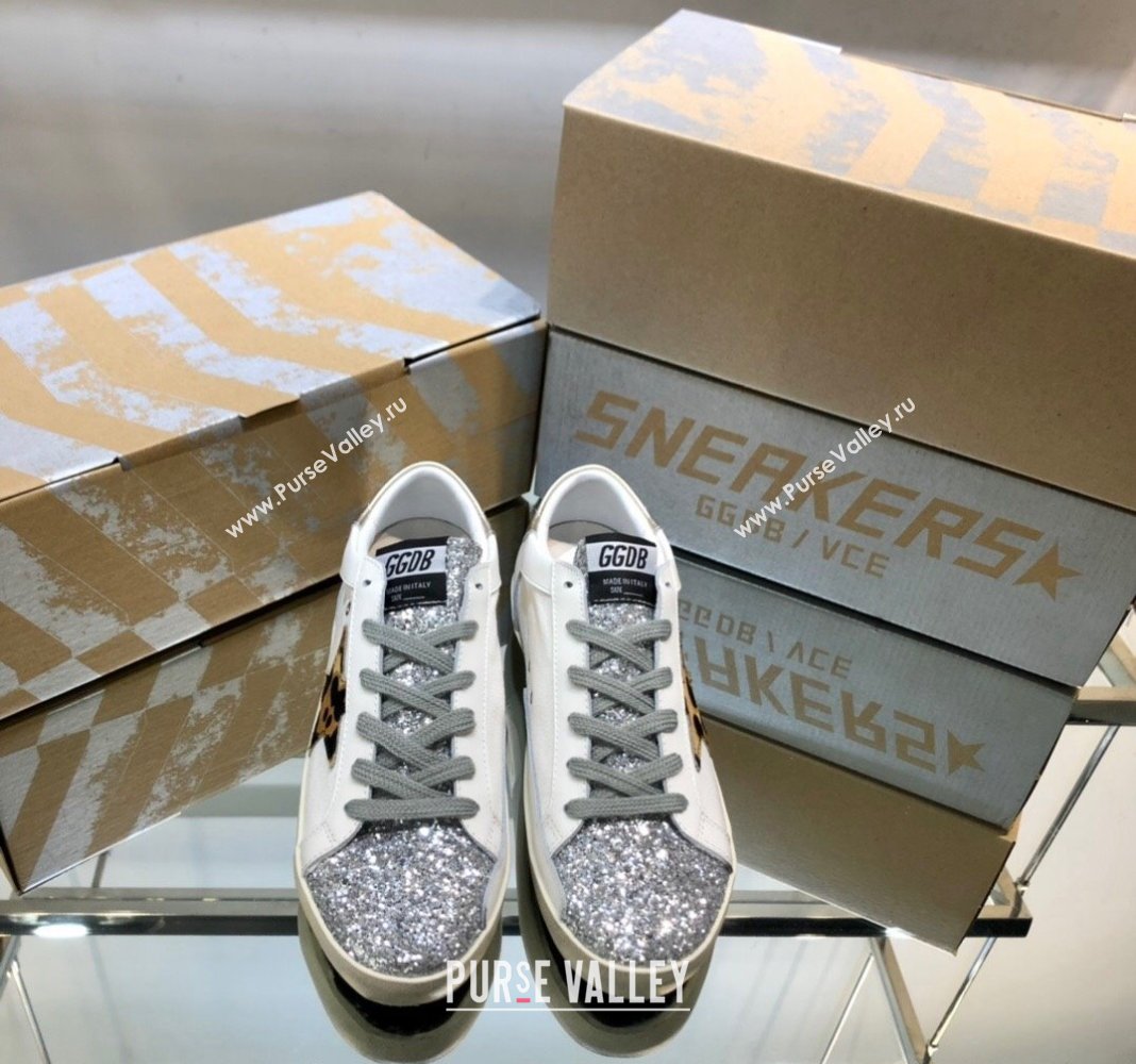 Golden Goose GGDB Super-Star Sneakers in White Calfskin and Silver Glitter 2024 0328 (MD-240328124)