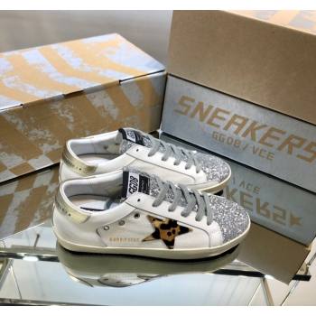 Golden Goose GGDB Super-Star Sneakers in White Calfskin and Silver Glitter 2024 0328 (MD-240328124)