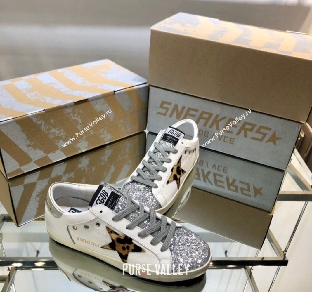 Golden Goose GGDB Super-Star Sneakers in White Calfskin and Silver Glitter 2024 0328 (MD-240328124)
