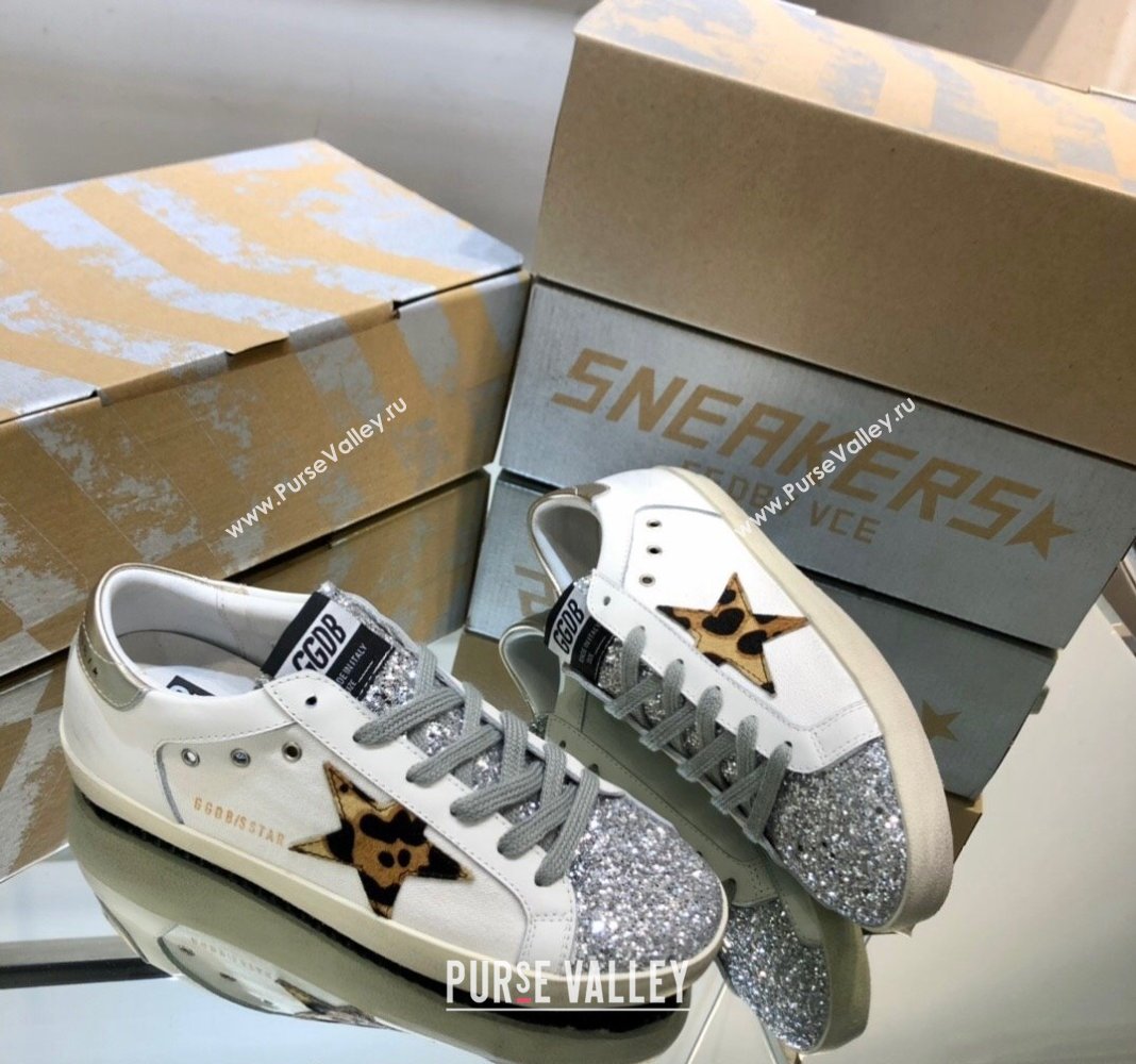Golden Goose GGDB Super-Star Sneakers in White Calfskin and Silver Glitter 2024 0328 (MD-240328124)