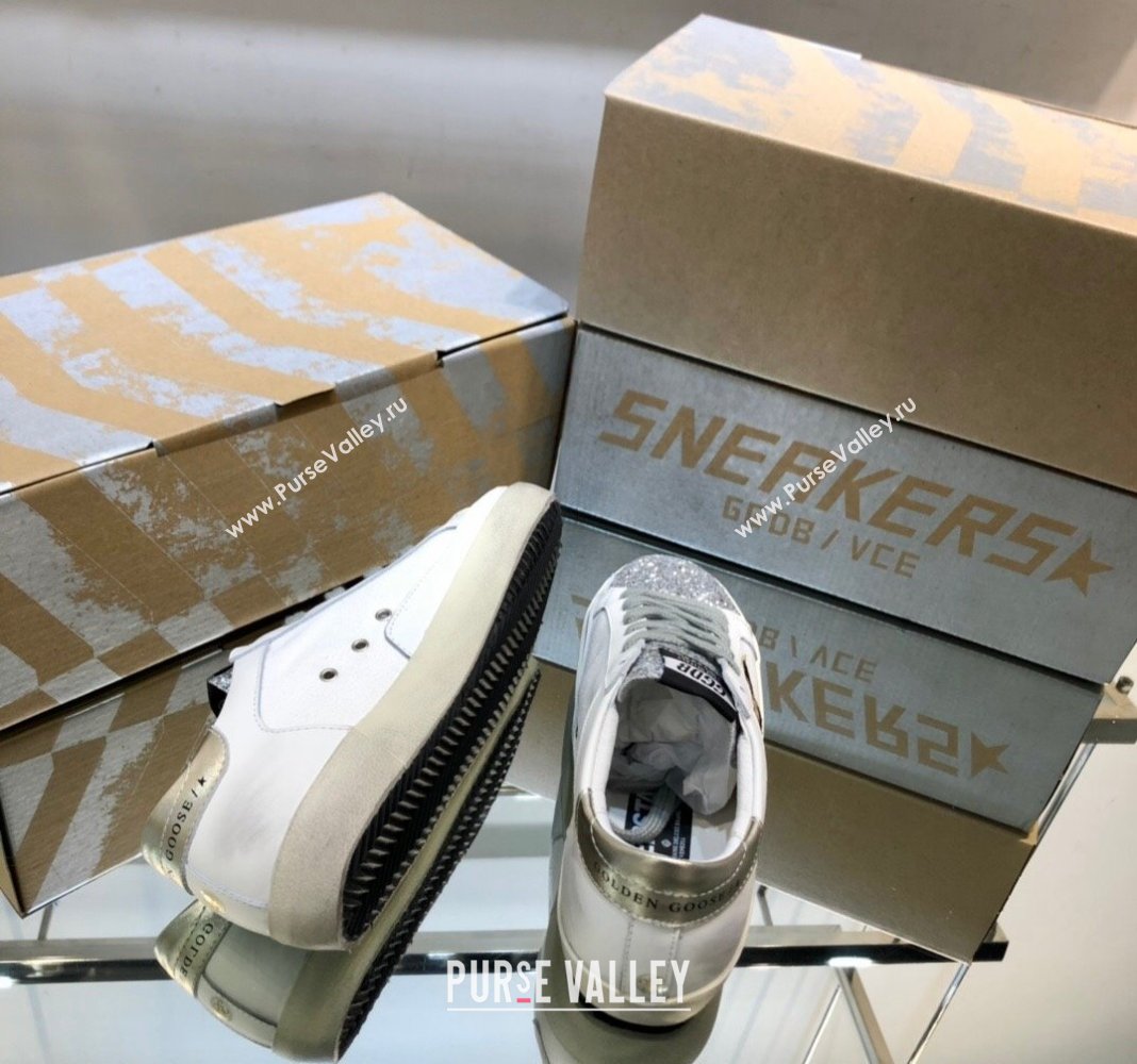 Golden Goose GGDB Super-Star Sneakers in White Calfskin and Silver Glitter 2024 0328 (MD-240328124)