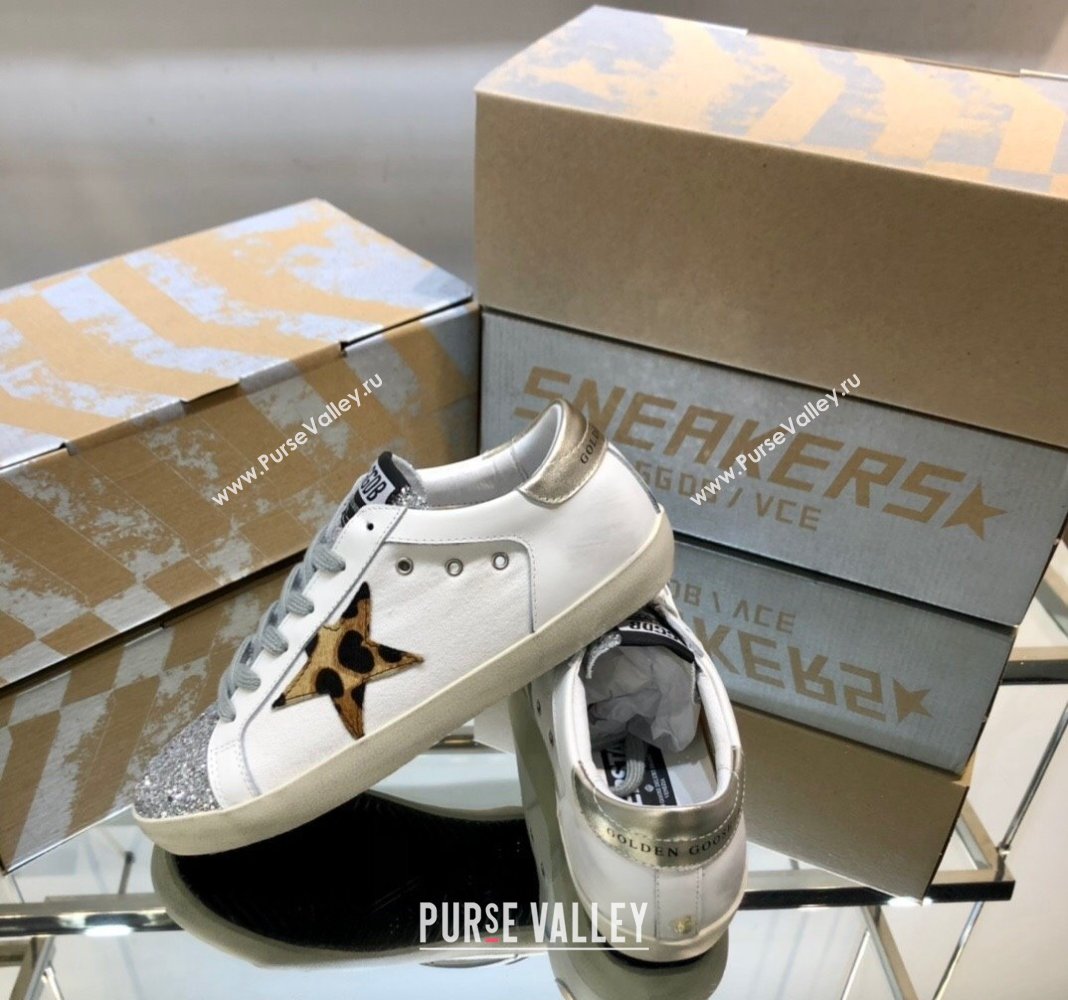 Golden Goose GGDB Super-Star Sneakers in White Calfskin and Silver Glitter 2024 0328 (MD-240328124)