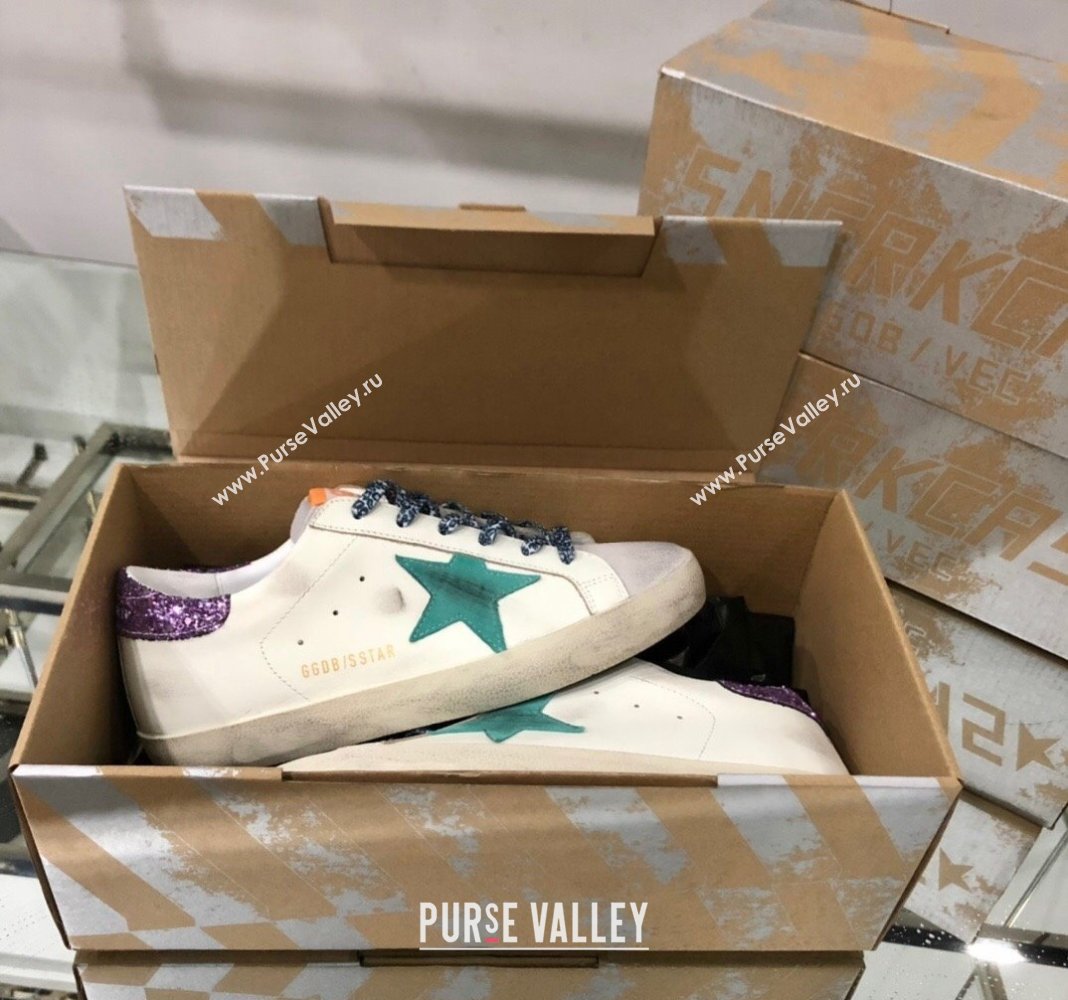 Golden Goose GGDB Super-Star Sneakers in Calfskin White/Green/Purple 2024 (MD-240328125)