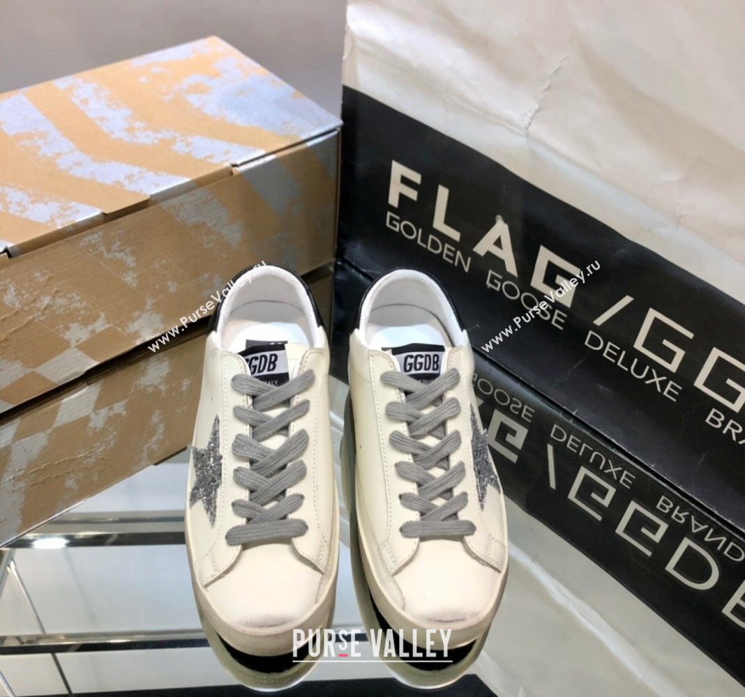 Golden Goose GGDB Super-Star Sneakers in White Calfskin and Silver Glitter Star 2024 (MD-240328127)