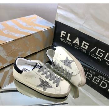 Golden Goose GGDB Super-Star Sneakers in White Calfskin and Silver Glitter Star 2024 (MD-240328127)