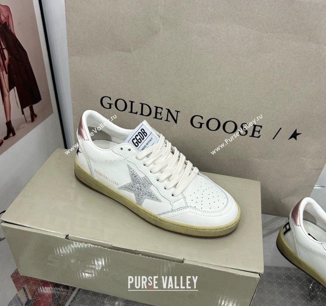 Golden Goose GGDB Ball Star Sneakers in White Calfskin and Crystals Star 2024 0328 (MD-240328098)