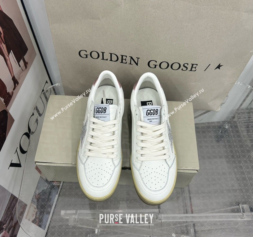 Golden Goose GGDB Ball Star Sneakers in White Calfskin and Crystals Star 2024 0328 (MD-240328098)