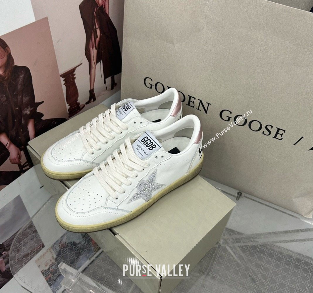 Golden Goose GGDB Ball Star Sneakers in White Calfskin and Crystals Star 2024 0328 (MD-240328098)