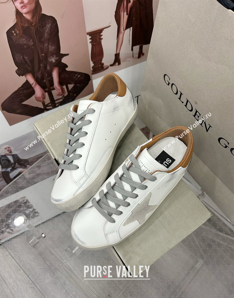 Golden Goose GGDB Super-Star Sneakers in White Calfskin and Grey Star 2024 0328 (MD-240328129)
