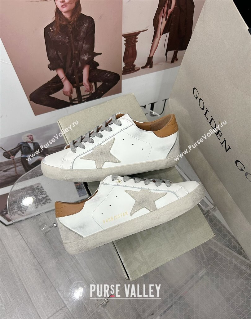 Golden Goose GGDB Super-Star Sneakers in White Calfskin and Grey Star 2024 0328 (MD-240328129)