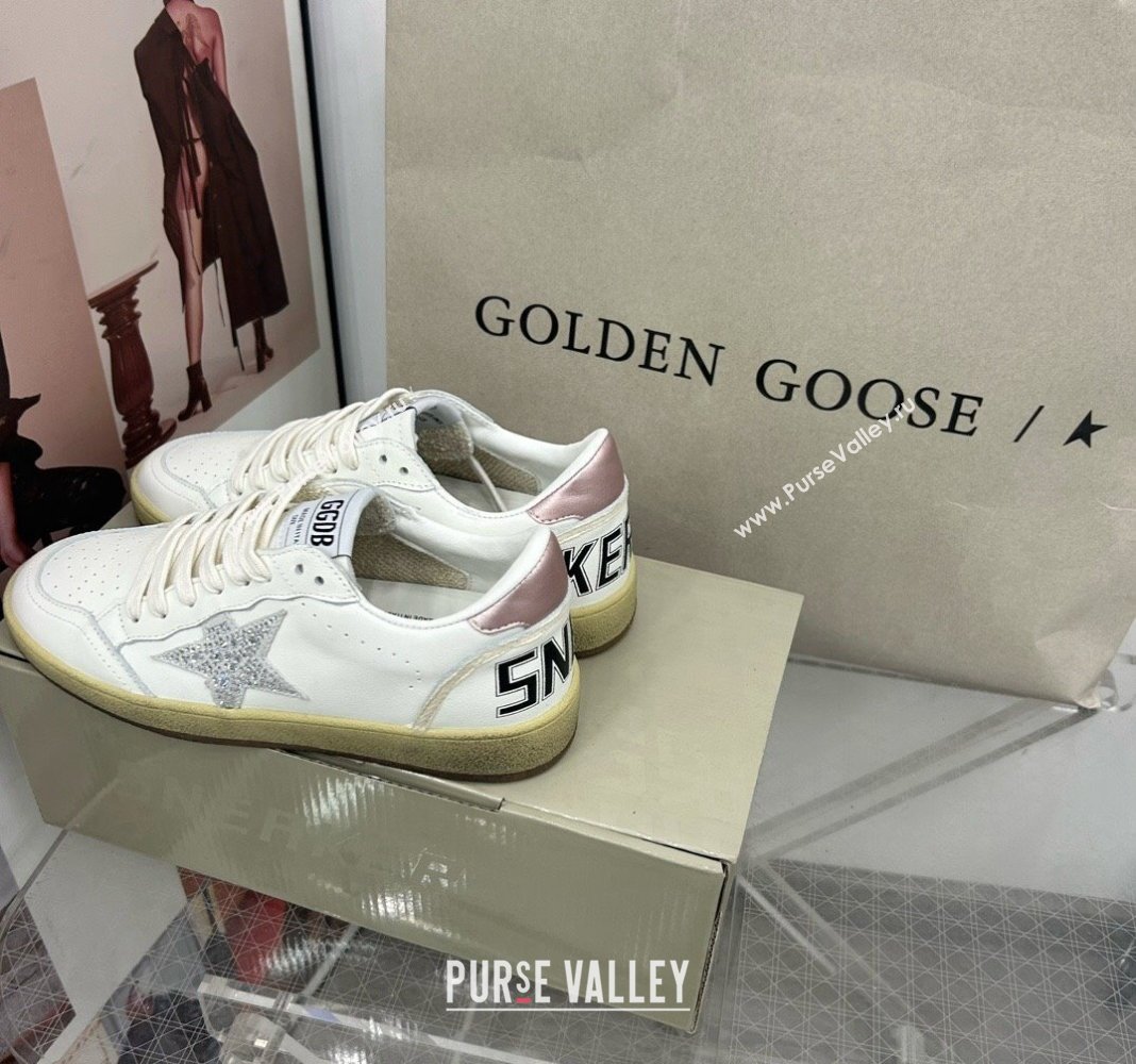 Golden Goose GGDB Ball Star Sneakers in White Calfskin and Crystals Star 2024 0328 (MD-240328098)