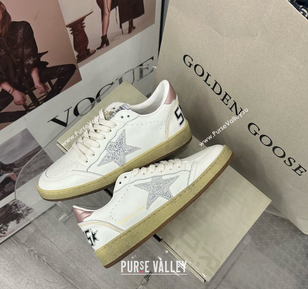 Golden Goose GGDB Ball Star Sneakers in White Calfskin and Crystals Star 2024 0328 (MD-240328098)