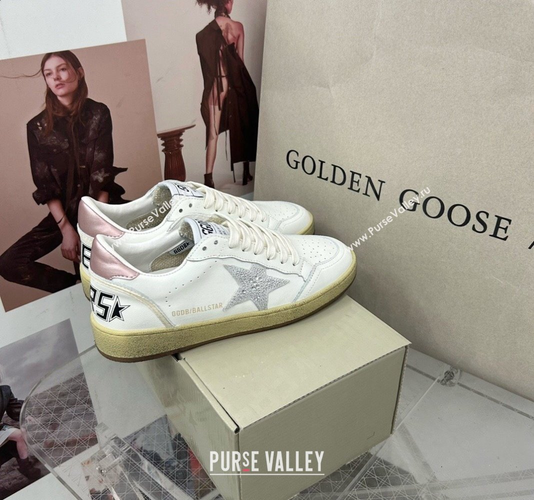 Golden Goose GGDB Ball Star Sneakers in White Calfskin and Crystals Star 2024 0328 (MD-240328098)
