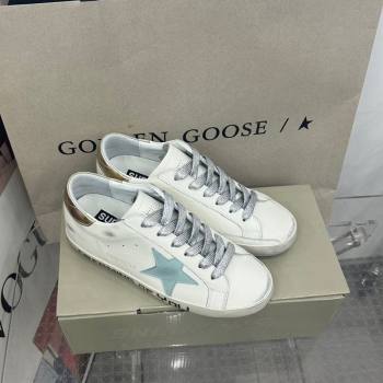 Golden Goose GGDB Super-Star Sneakers in White Calfskin and Pale Green Star 2024 (MD-240328133)