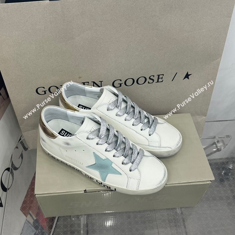Golden Goose GGDB Super-Star Sneakers in White Calfskin and Pale Green Star 2024 (MD-240328133)