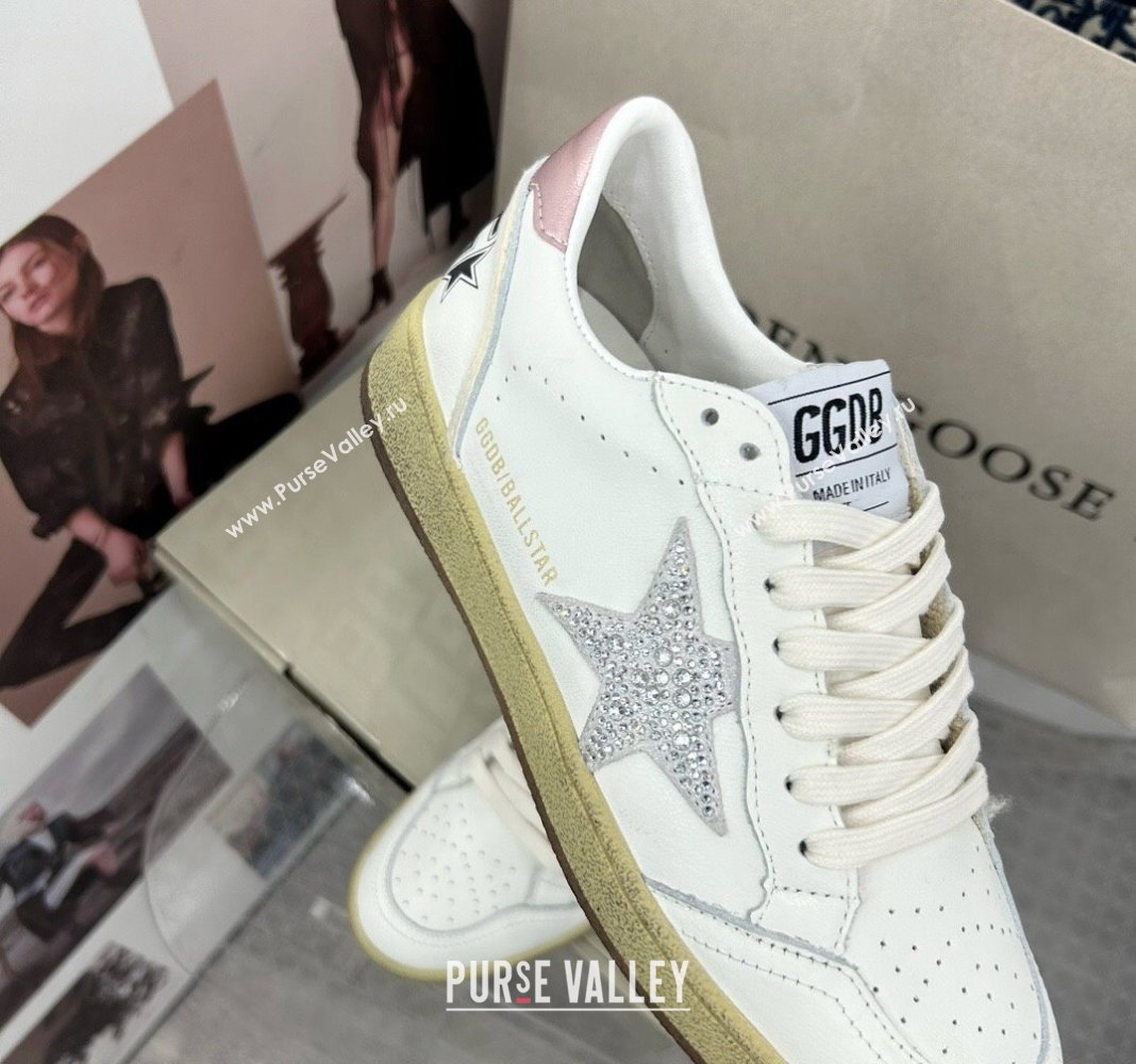 Golden Goose GGDB Ball Star Sneakers in White Calfskin and Crystals Star 2024 0328 (MD-240328098)