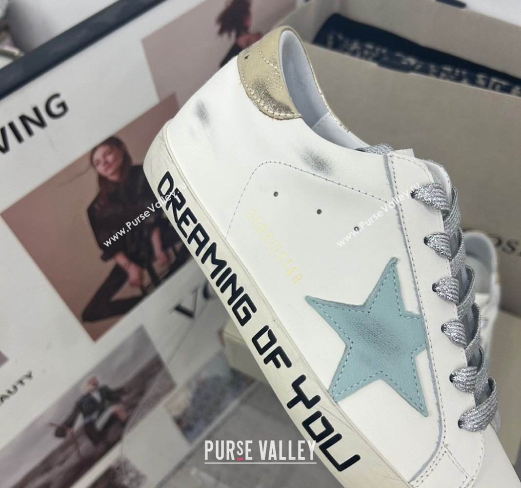 Golden Goose GGDB Super-Star Sneakers in White Calfskin and Pale Green Star 2024 (MD-240328133)