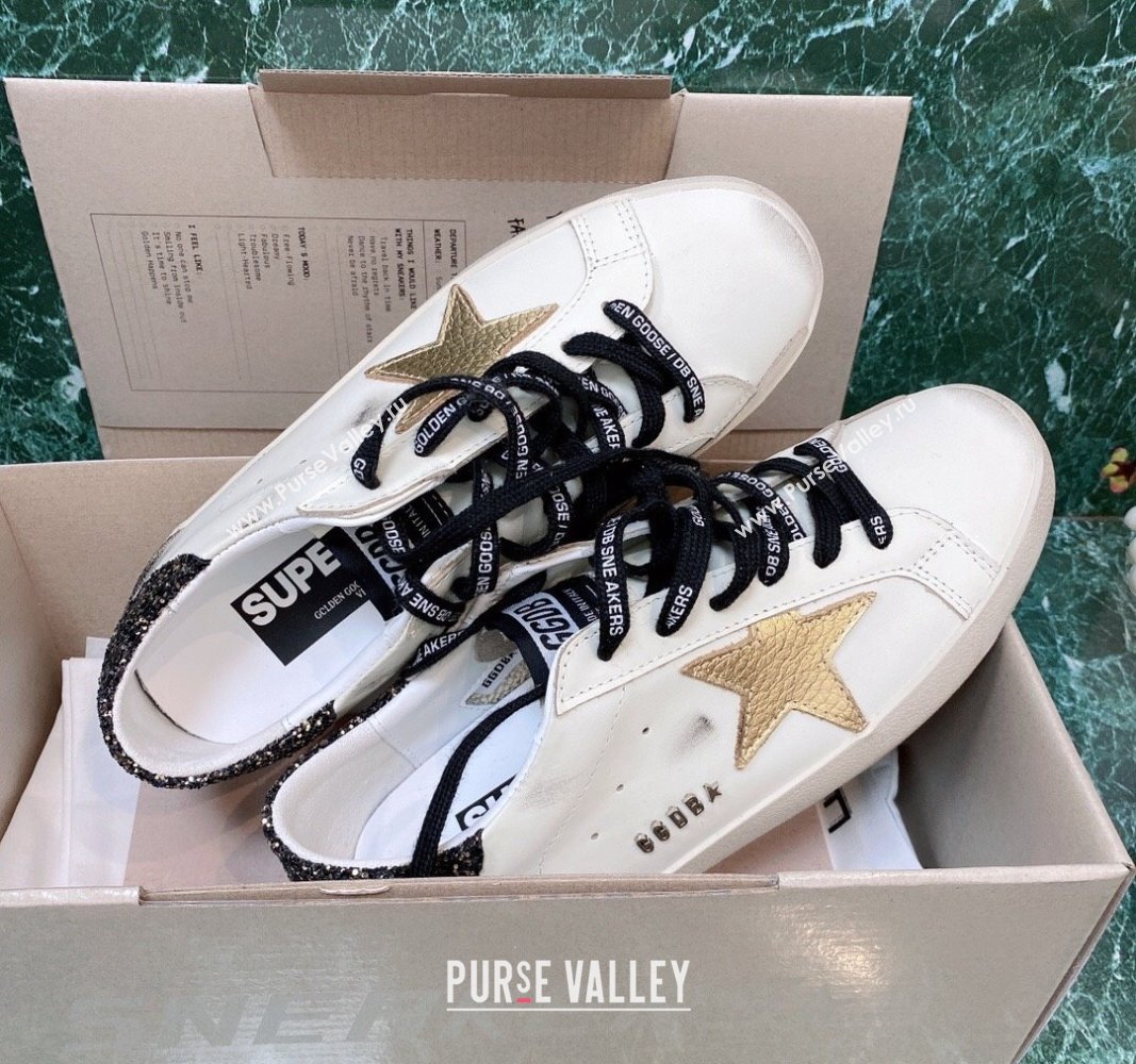 Golden Goose GGDB Super-Star Sneakers in White Calfskin and Gold Leather Star 2024 (MD-240328134)