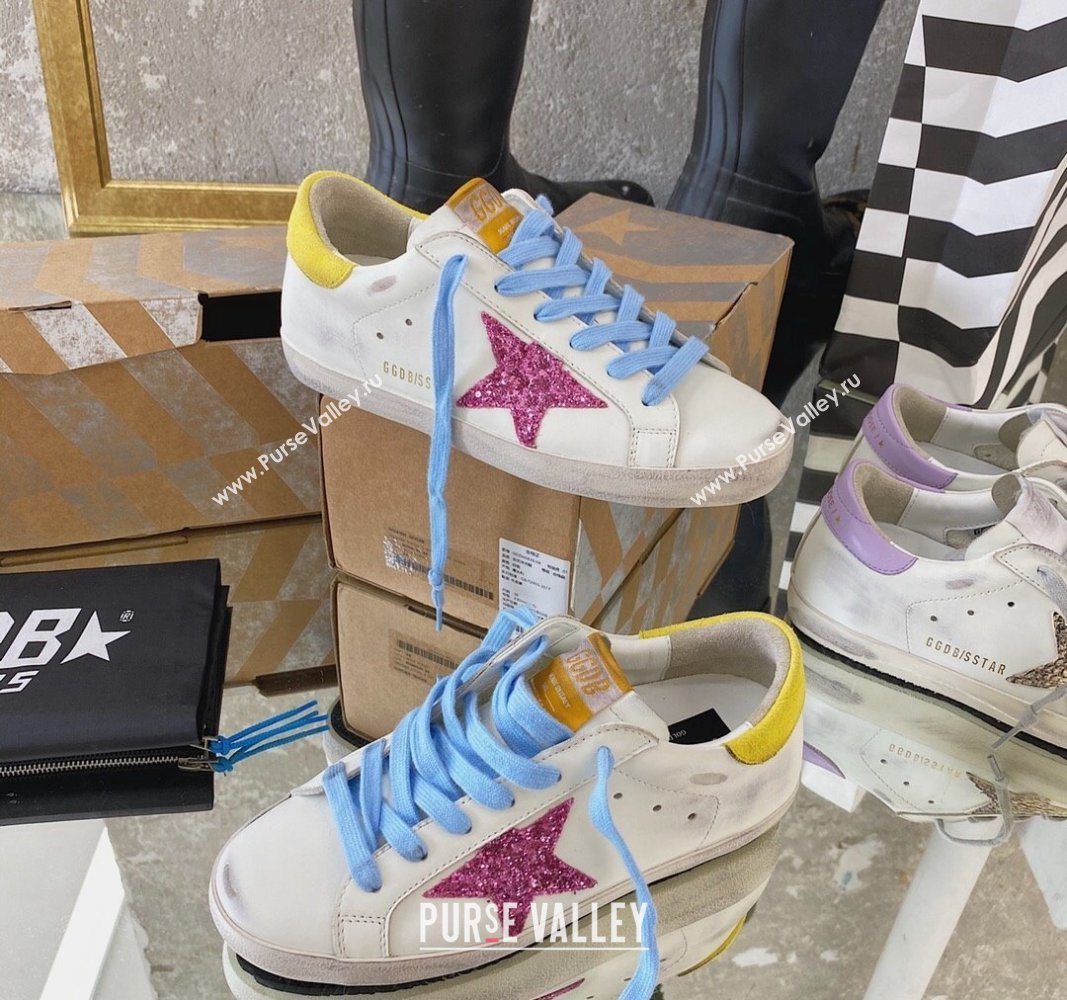 Golden Goose GGDB Super-Star Sneakers in Calfskin White/Yellow/Blue 2024 (MD-240328137)