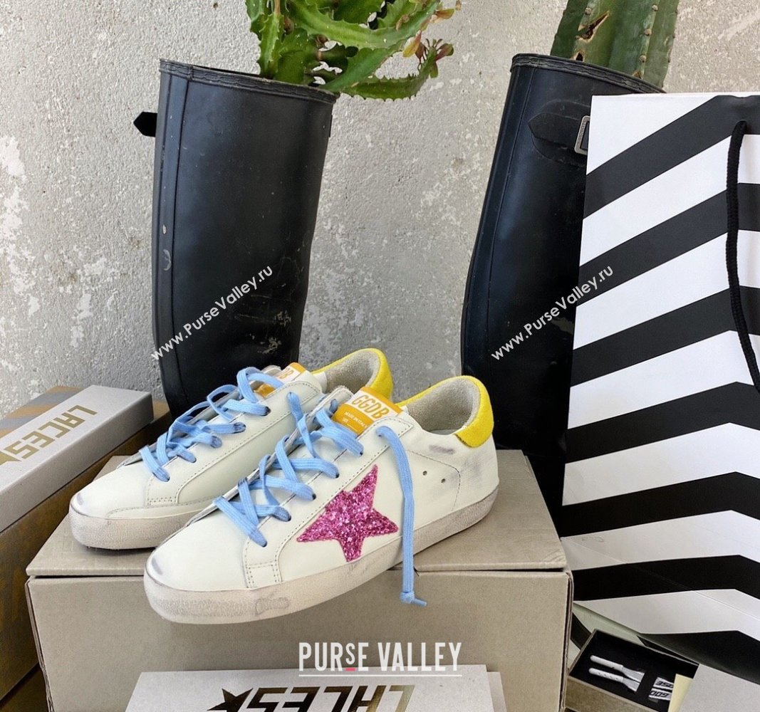 Golden Goose GGDB Super-Star Sneakers in Calfskin White/Yellow/Blue 2024 (MD-240328137)
