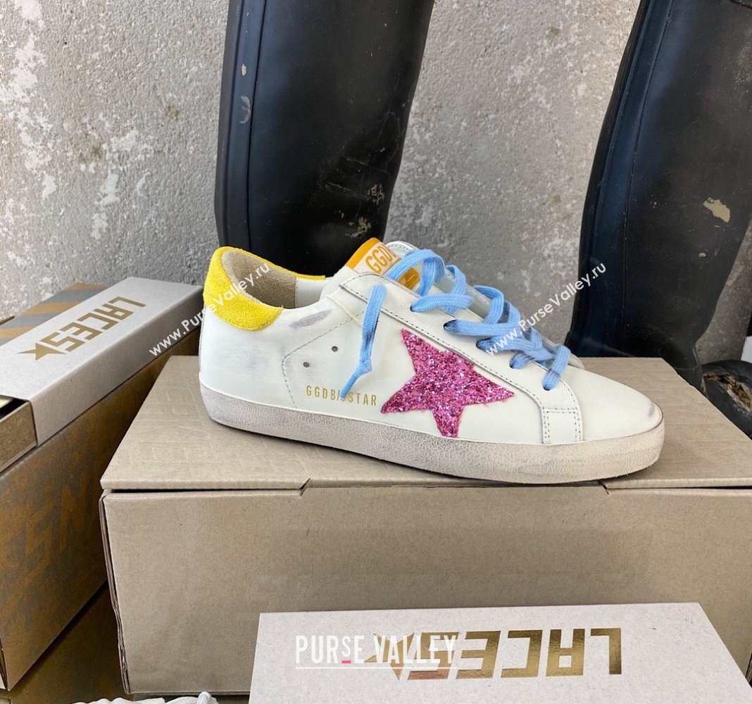 Golden Goose GGDB Super-Star Sneakers in Calfskin White/Yellow/Blue 2024 (MD-240328137)