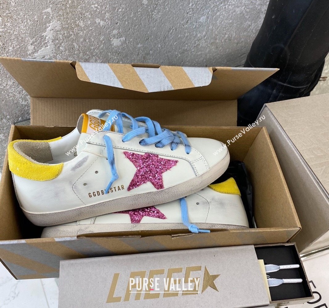 Golden Goose GGDB Super-Star Sneakers in Calfskin White/Yellow/Blue 2024 (MD-240328137)