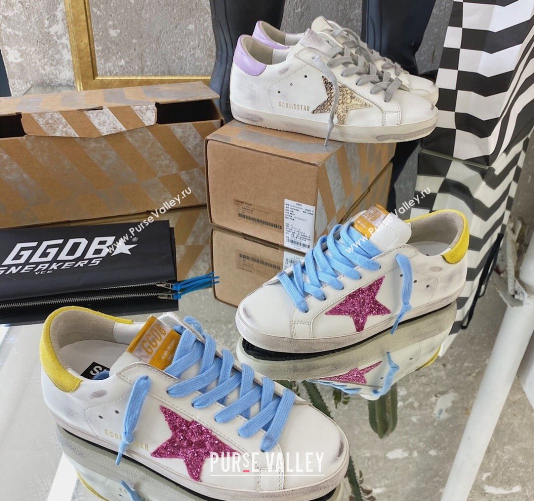 Golden Goose GGDB Super-Star Sneakers in Calfskin White/Yellow/Blue 2024 (MD-240328137)