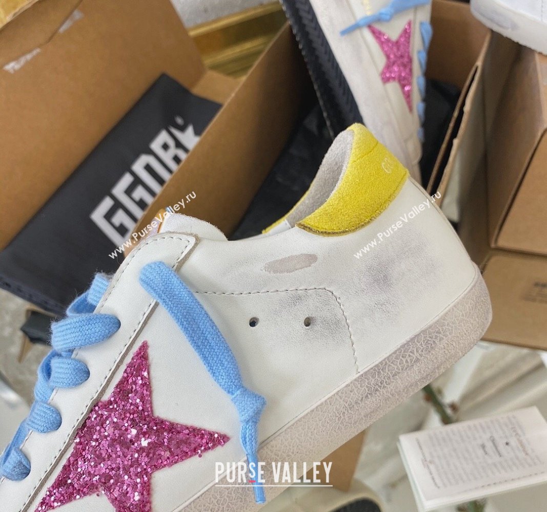 Golden Goose GGDB Super-Star Sneakers in Calfskin White/Yellow/Blue 2024 (MD-240328137)