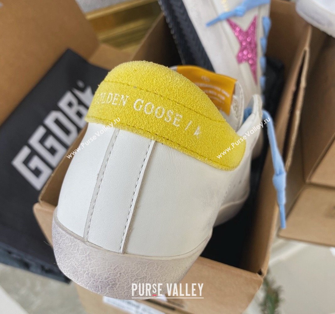 Golden Goose GGDB Super-Star Sneakers in Calfskin White/Yellow/Blue 2024 (MD-240328137)
