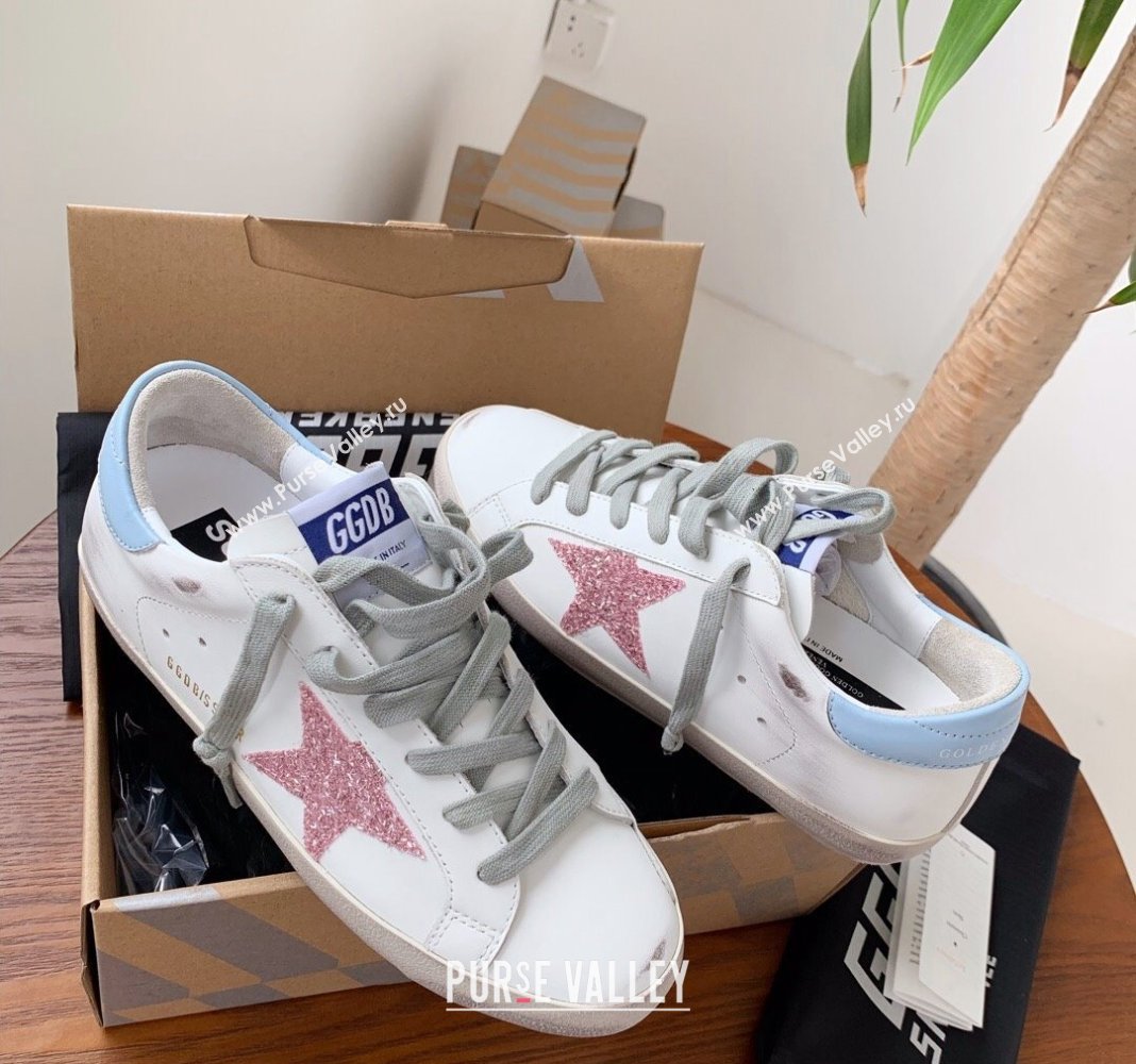 Golden Goose GGDB Super-Star Sneakers in Calfskin Whiote/Pink/Blue 2024 (MD-240328138)