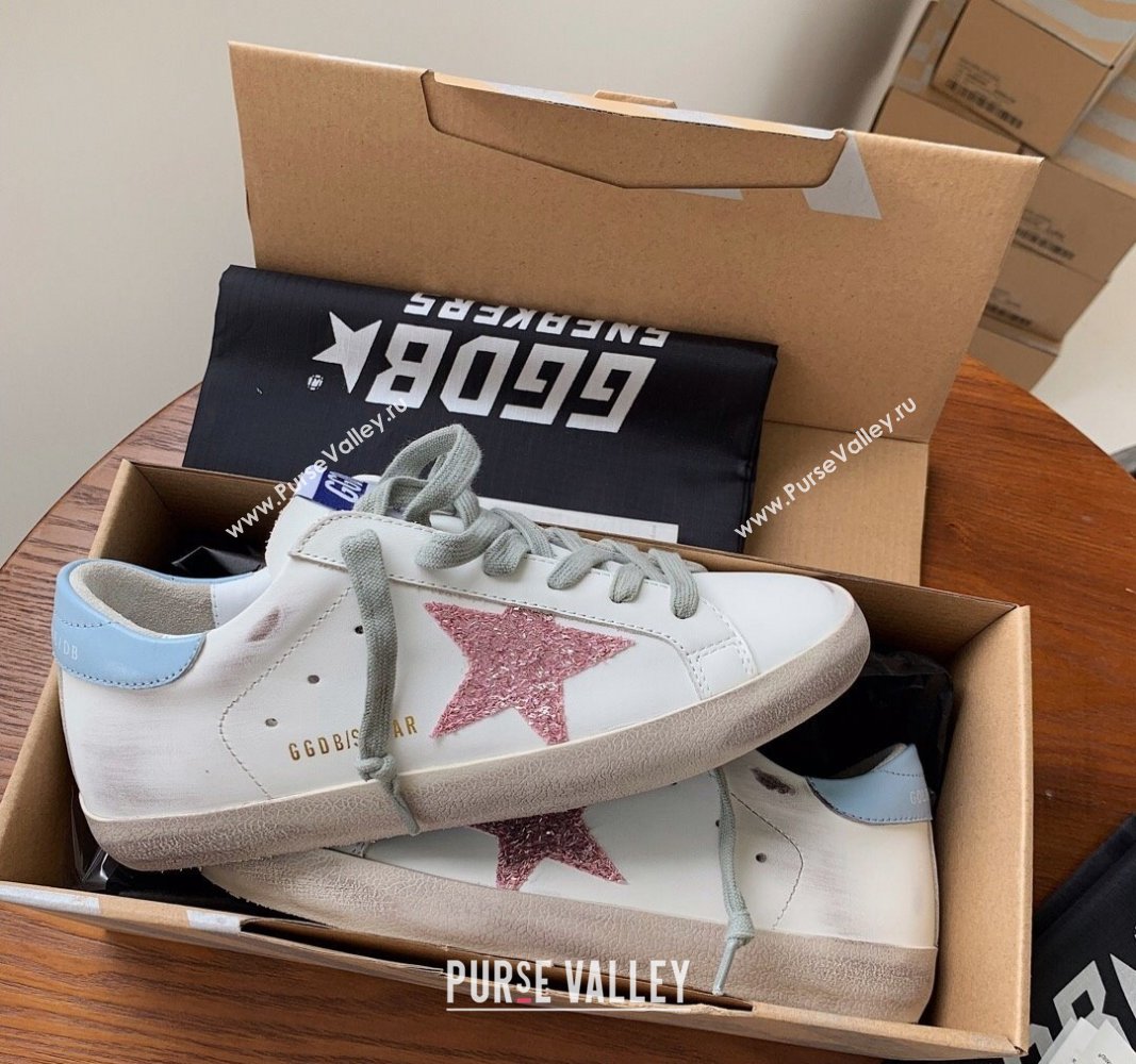 Golden Goose GGDB Super-Star Sneakers in Calfskin Whiote/Pink/Blue 2024 (MD-240328138)