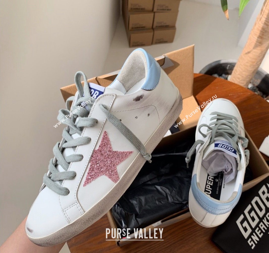 Golden Goose GGDB Super-Star Sneakers in Calfskin Whiote/Pink/Blue 2024 (MD-240328138)