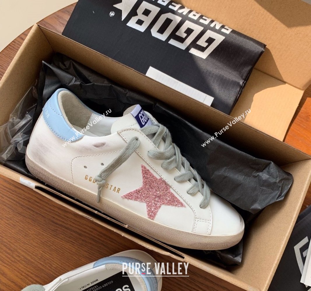 Golden Goose GGDB Super-Star Sneakers in Calfskin Whiote/Pink/Blue 2024 (MD-240328138)