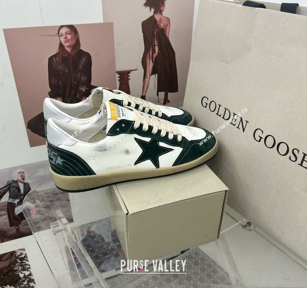 Golden Goose GGDB Ball Star Sneakers in White Calfskin and Green Suede 2024 0328 (MD-240328100)