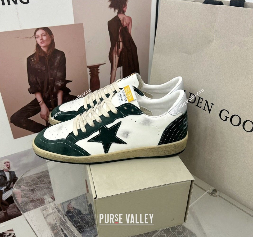 Golden Goose GGDB Ball Star Sneakers in White Calfskin and Green Suede 2024 0328 (MD-240328100)