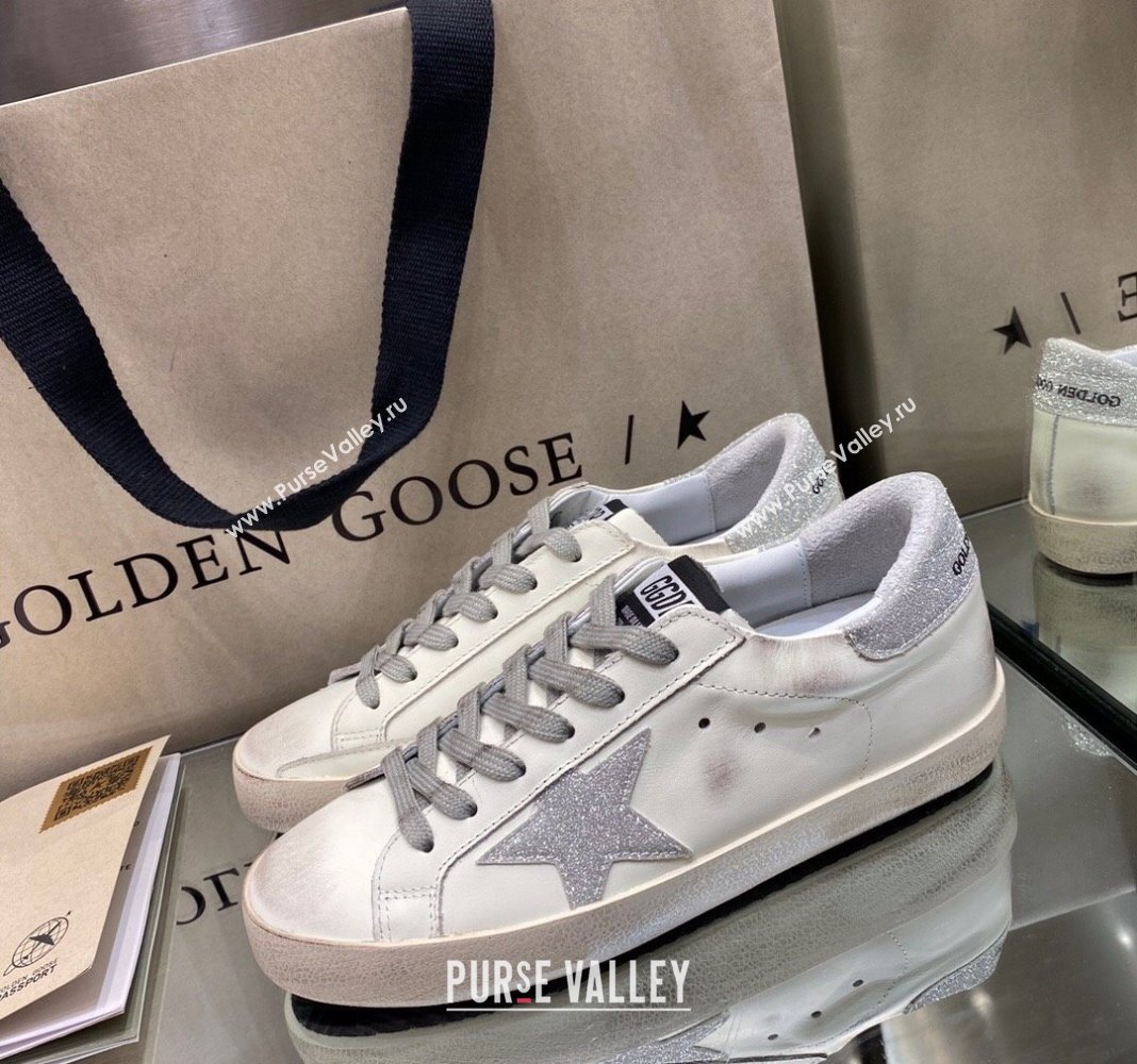 Golden Goose GGDB Super-Star Sneakers in White Calfskin with Silver Glitter 2024 (MD-240328139)