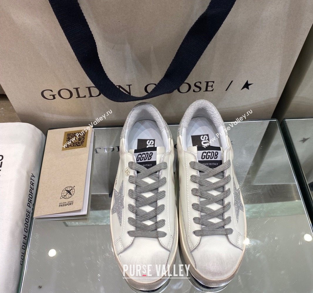 Golden Goose GGDB Super-Star Sneakers in White Calfskin with Silver Glitter 2024 (MD-240328139)