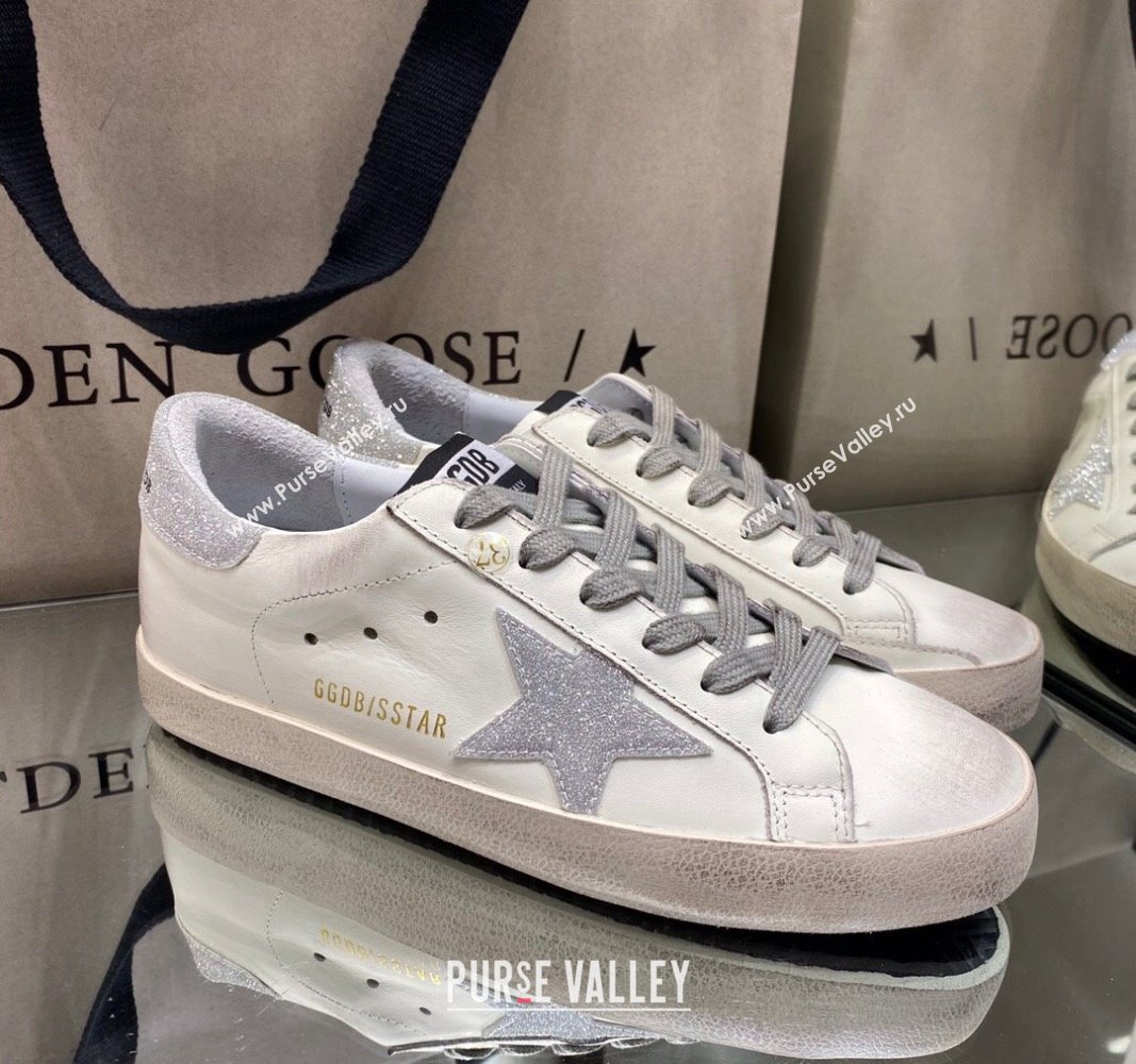 Golden Goose GGDB Super-Star Sneakers in White Calfskin with Silver Glitter 2024 (MD-240328139)