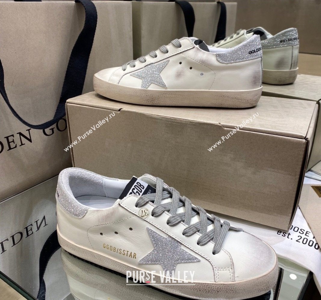 Golden Goose GGDB Super-Star Sneakers in White Calfskin with Silver Glitter 2024 (MD-240328139)