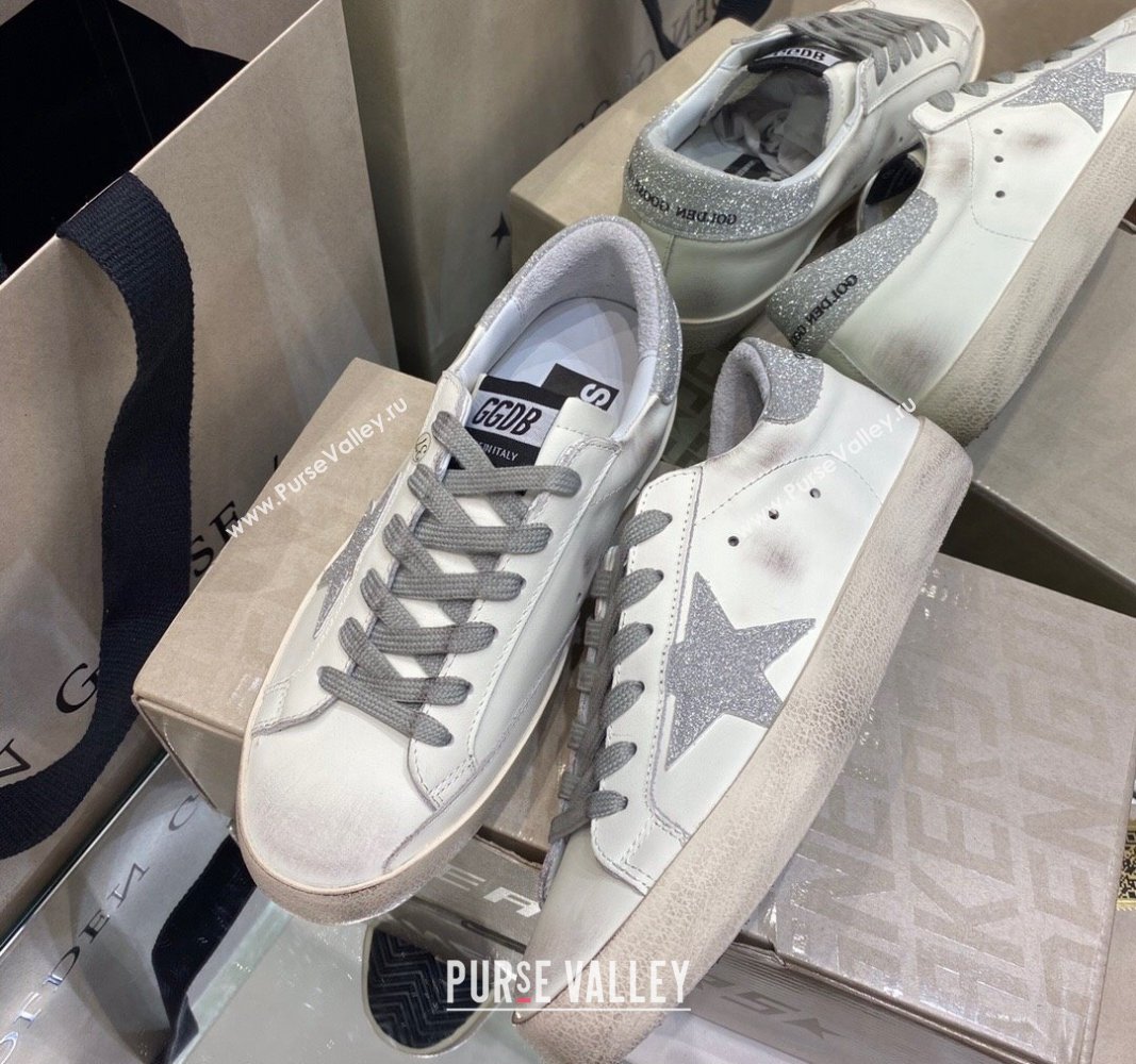 Golden Goose GGDB Super-Star Sneakers in White Calfskin with Silver Glitter 2024 (MD-240328139)