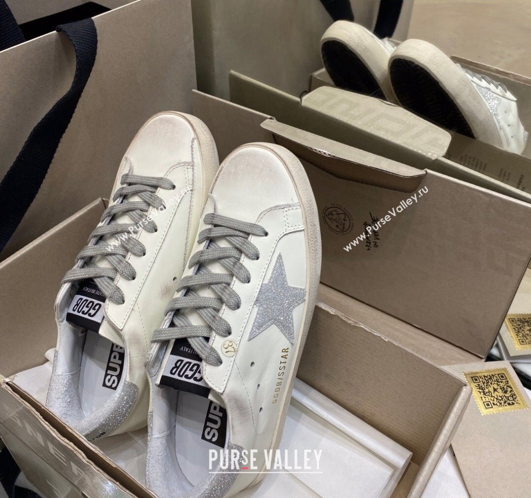 Golden Goose GGDB Super-Star Sneakers in White Calfskin with Silver Glitter 2024 (MD-240328139)
