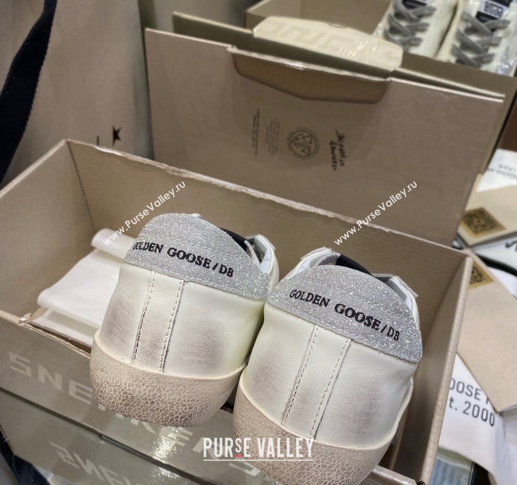 Golden Goose GGDB Super-Star Sneakers in White Calfskin with Silver Glitter 2024 (MD-240328139)