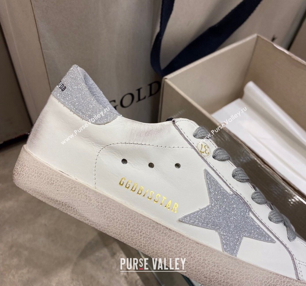 Golden Goose GGDB Super-Star Sneakers in White Calfskin with Silver Glitter 2024 (MD-240328139)