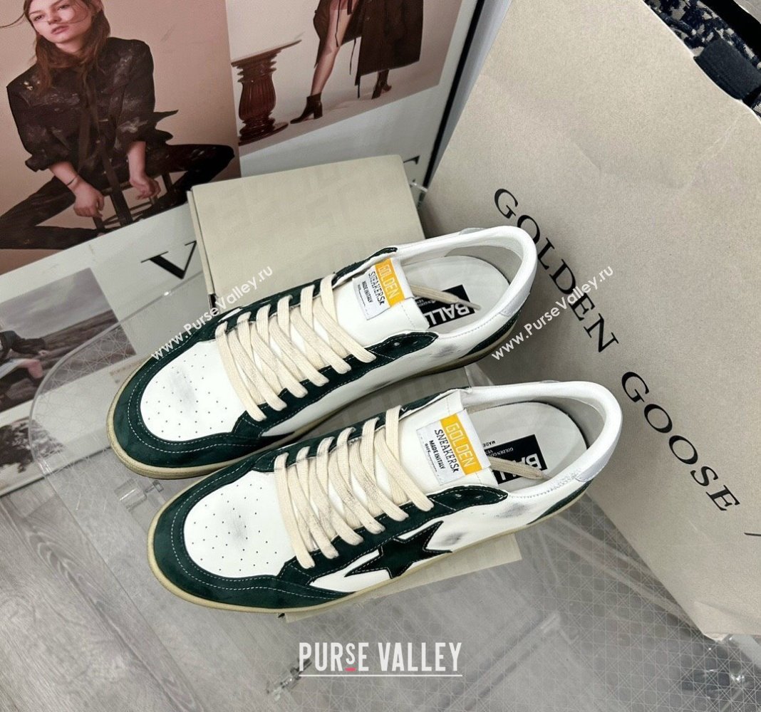 Golden Goose GGDB Ball Star Sneakers in White Calfskin and Green Suede 2024 0328 (MD-240328100)