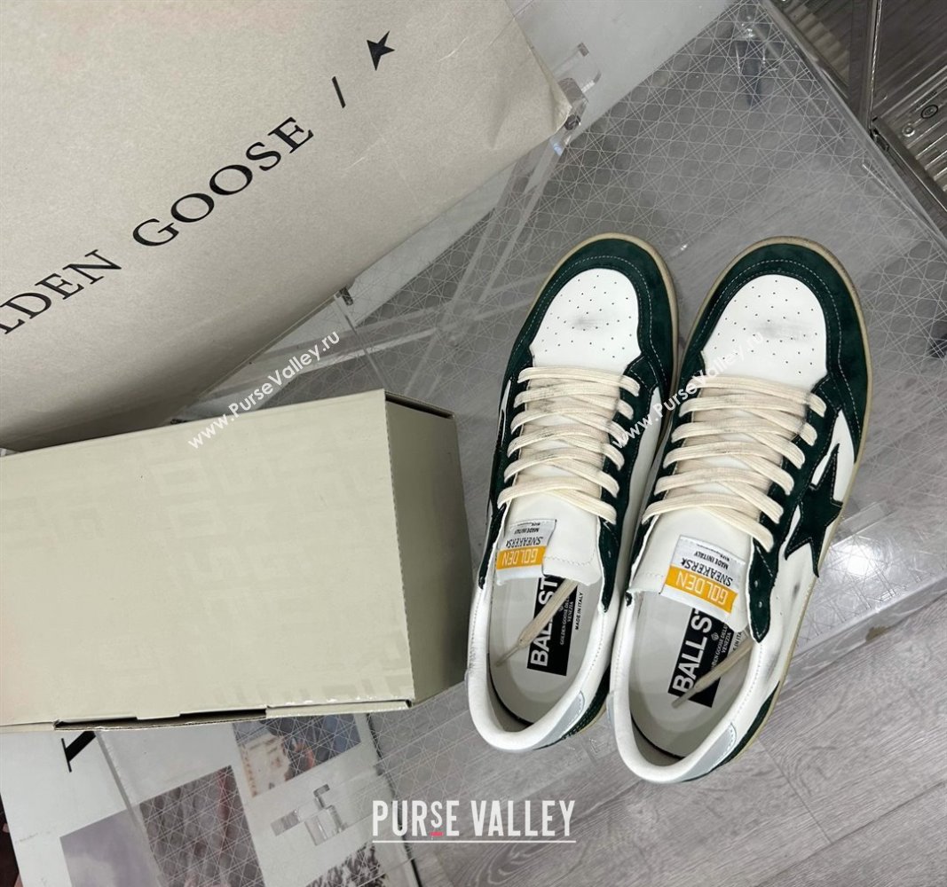 Golden Goose GGDB Ball Star Sneakers in White Calfskin and Green Suede 2024 0328 (MD-240328100)