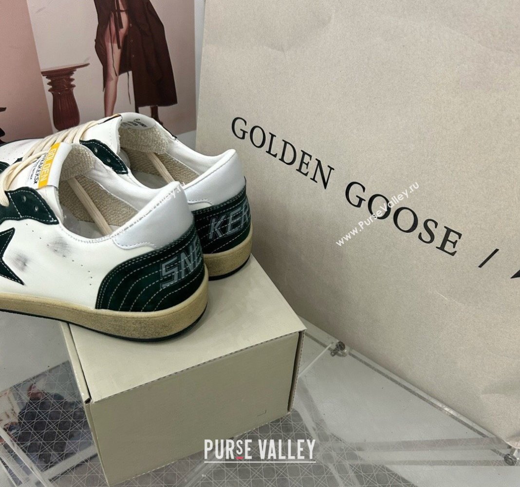 Golden Goose GGDB Ball Star Sneakers in White Calfskin and Green Suede 2024 0328 (MD-240328100)