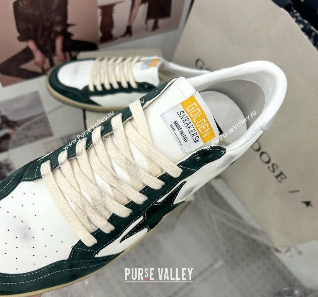 Golden Goose GGDB Ball Star Sneakers in White Calfskin and Green Suede 2024 0328 (MD-240328100)